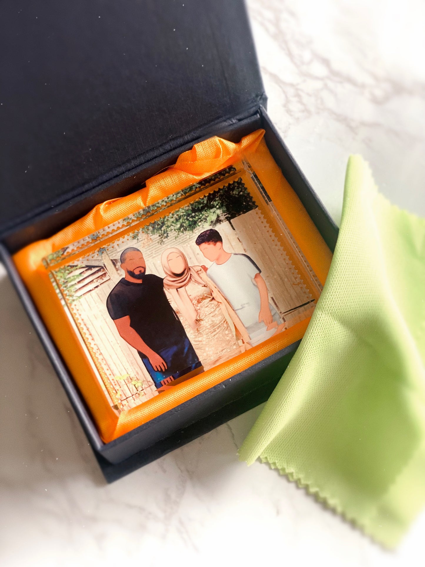 Personalised Illustration Faceless Portrait Acrylic Crystal Block with Gift Box and Cloth 8x6cm
