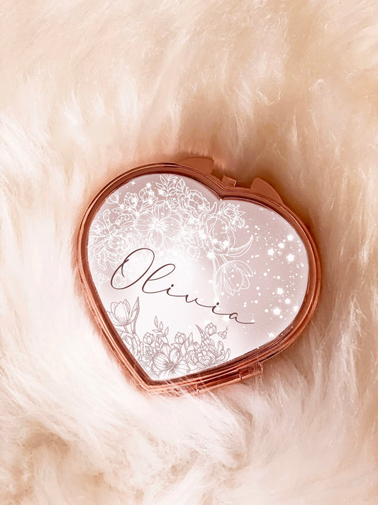Personalised Rose Gold Starry Floral Compact Mirror
