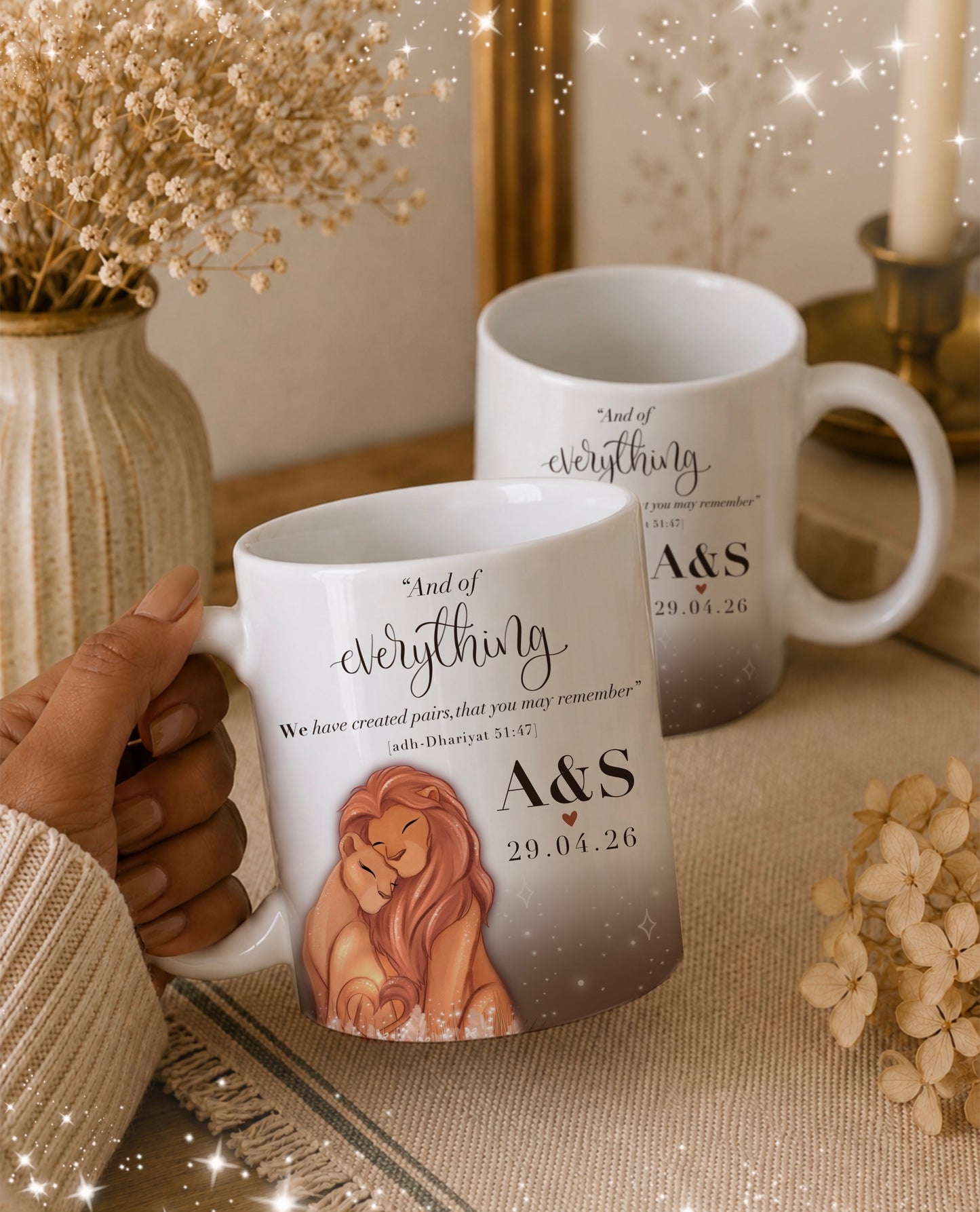 Couples Lion themed personalised Initials Double Sided Set Islamic Gift, Nikkah Gift, Wedding Gift, Marriage Gift - Anniversary Gift