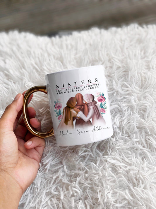 Floral Sisters Personalised Gold Handle Mug