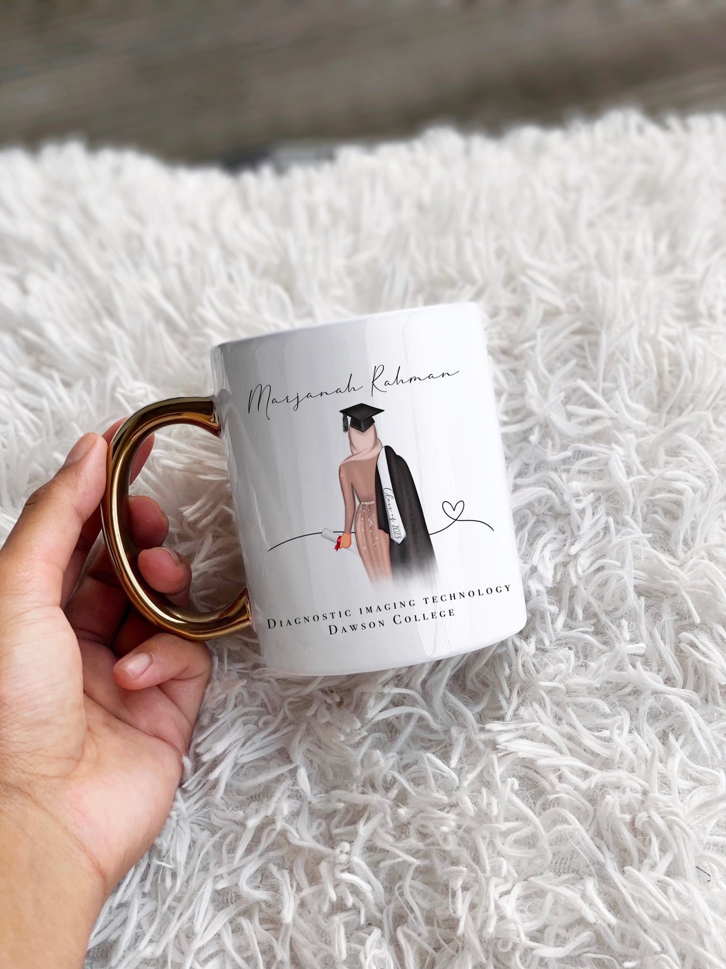 Hijabi Graduation Dress Personalised Gold Handle Mug