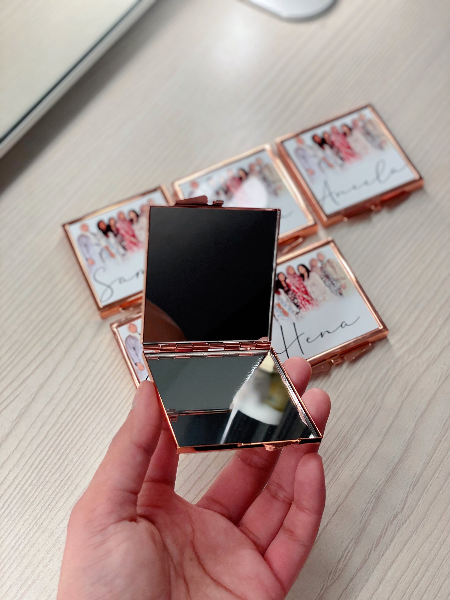 Custom Illustrated Portrait Rose Gold Mirror