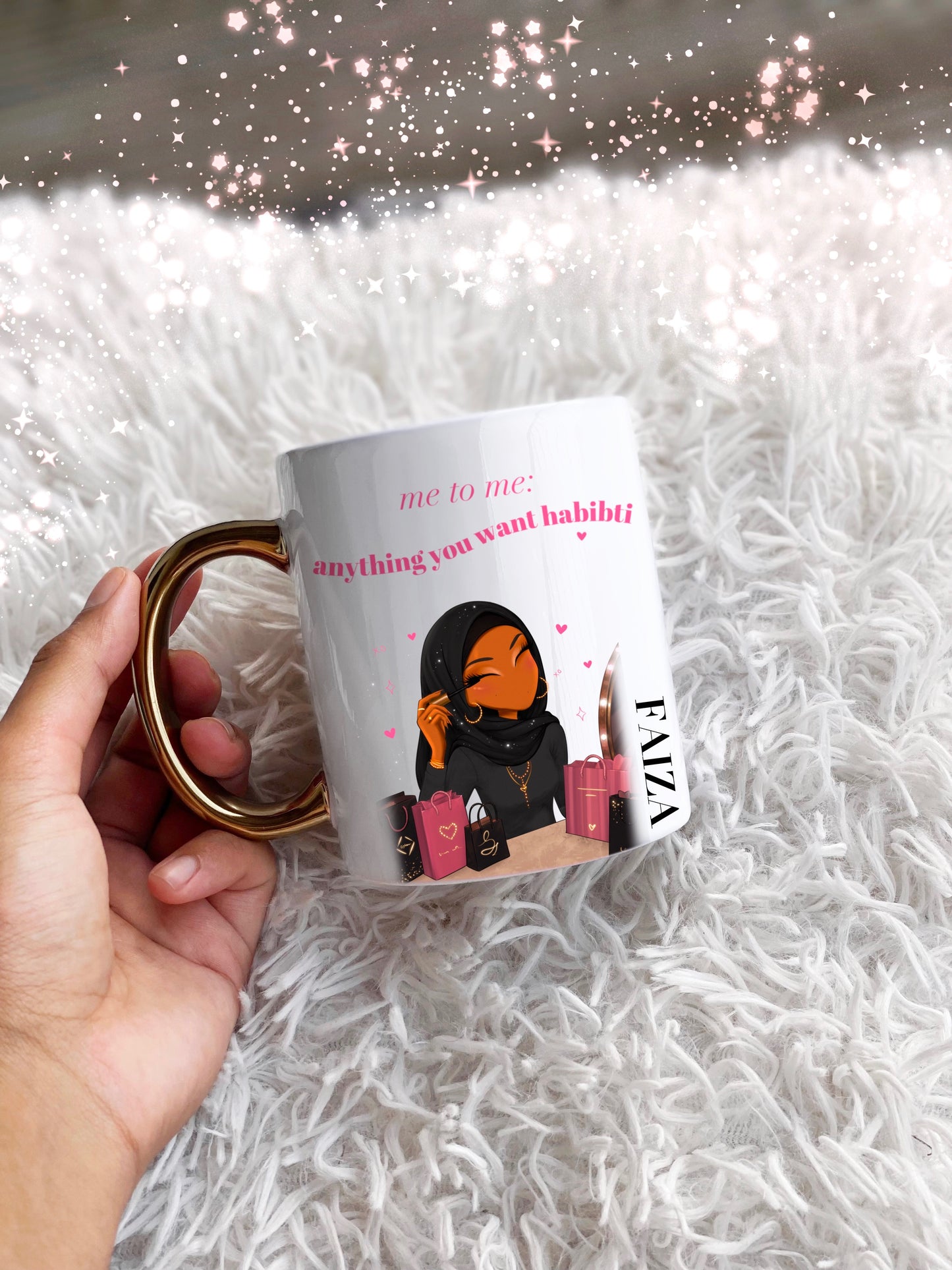 Hijabi Sassy Quote Gold Handle Personalised Name Mug Islamic Gift