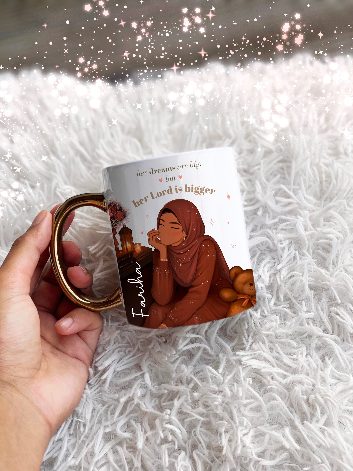 Muslim Girl Dreams Quote Gold Handle Personalised Name Mug Islamic Gift