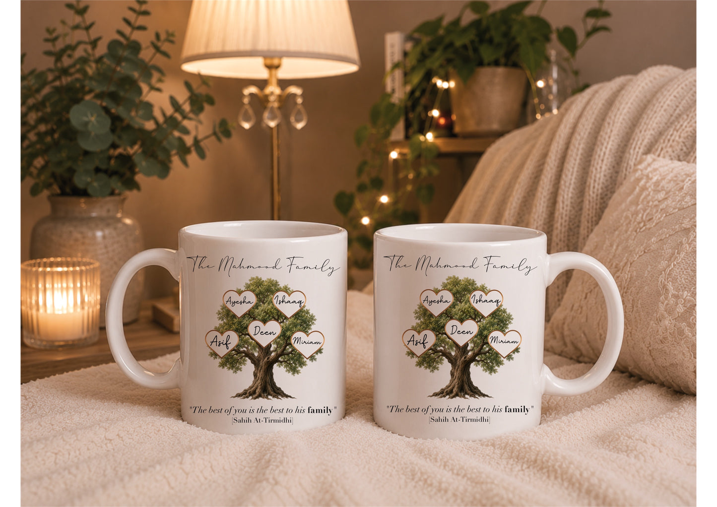 Family Tree Slate Green & Gold with Personalised Names and Stand and Mug Set (20x20cm)