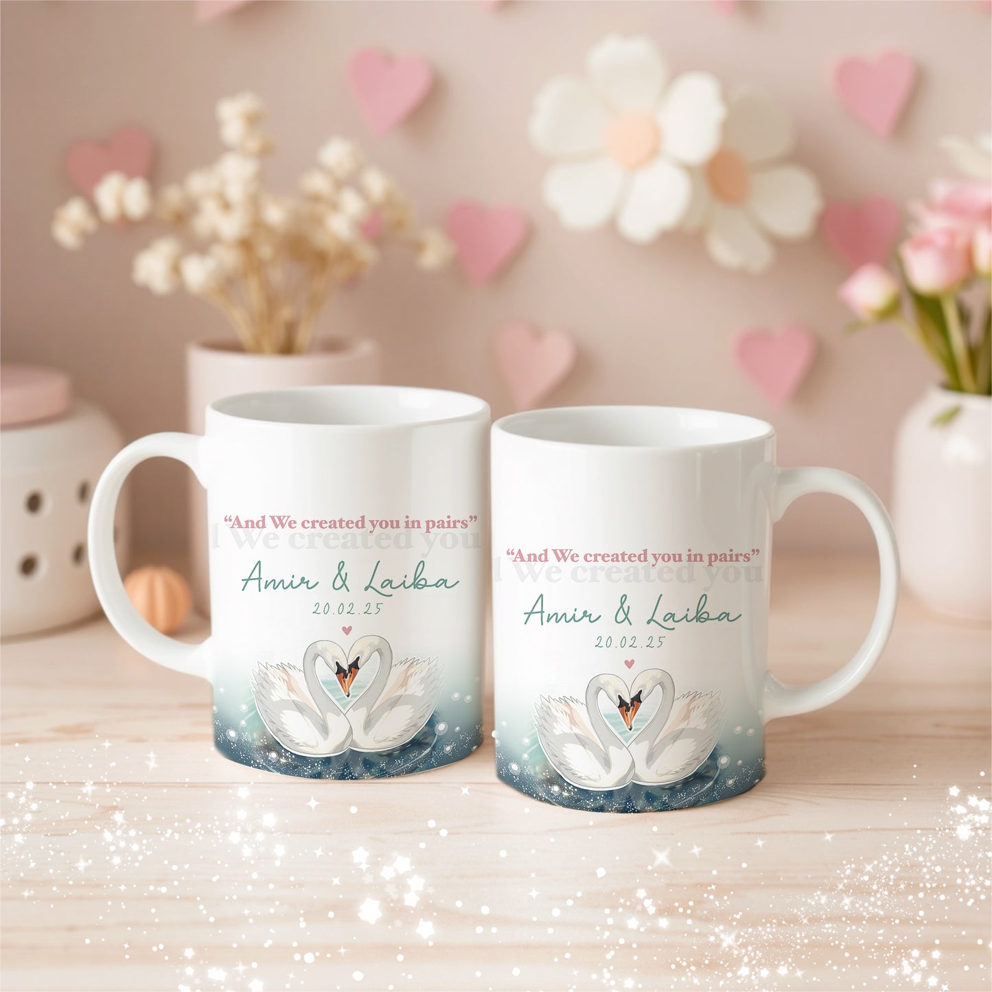Set of 2 Personalized Couple Swans Mugs