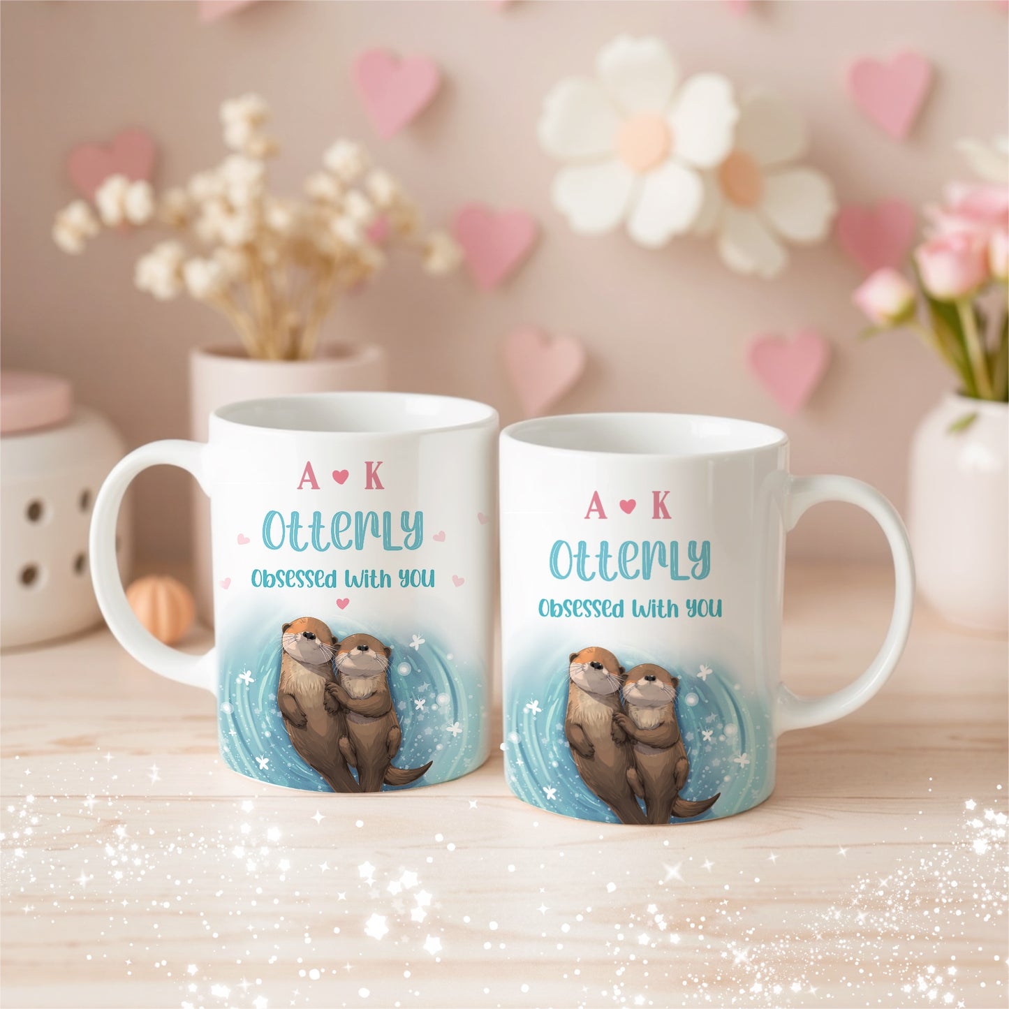 Set of 2 Personalized Couple Otters Mugs