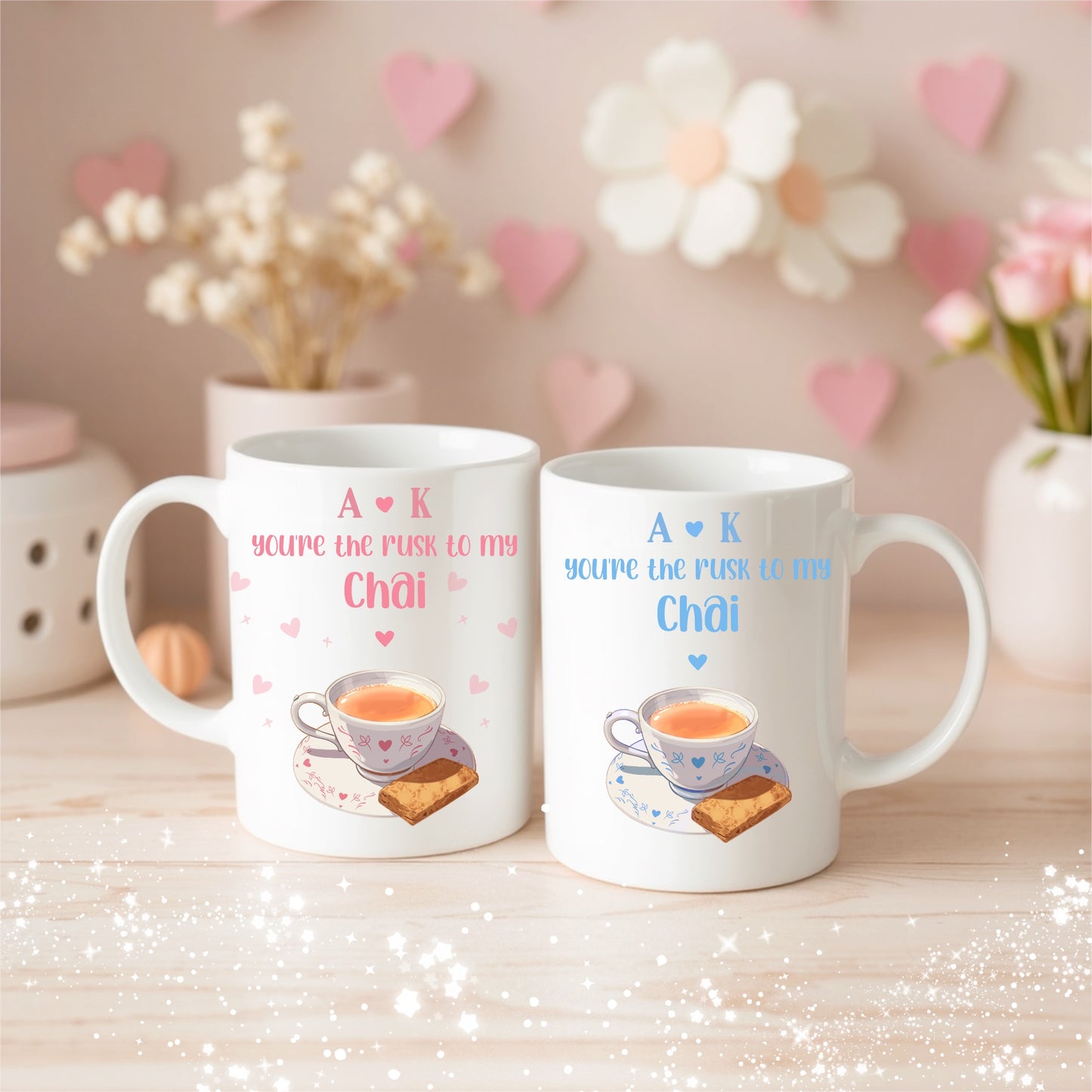 Set of 2 Personalized Couples/Friends Rusk & Chai Mugs