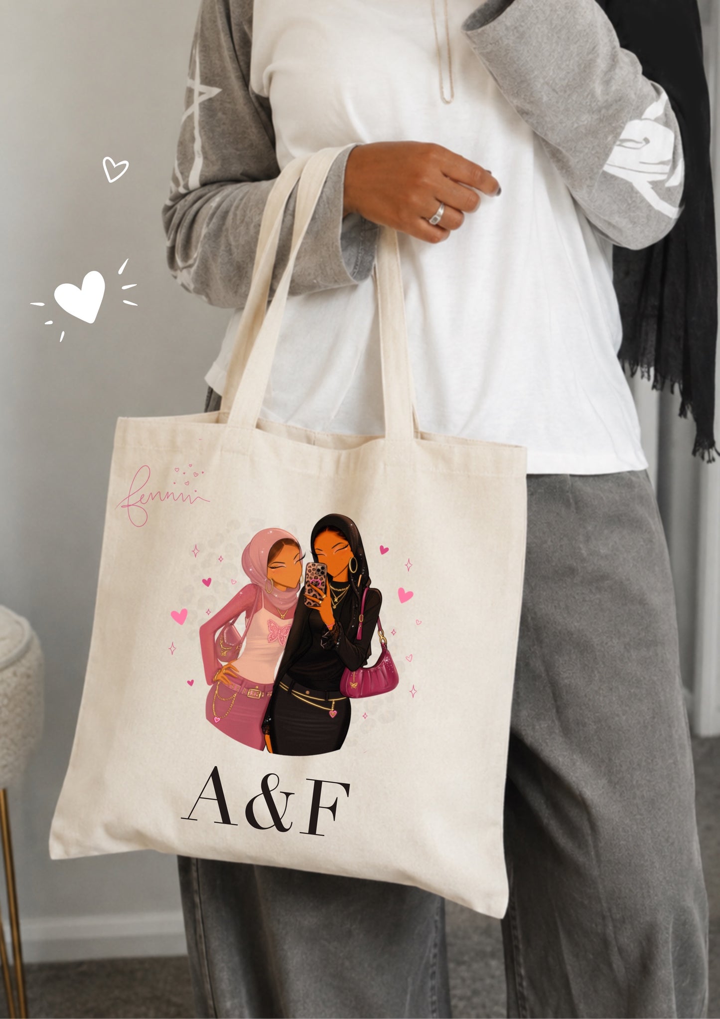 Personalised Initials Best Friends Sisters Tote Bag 40x40cm (Copy)