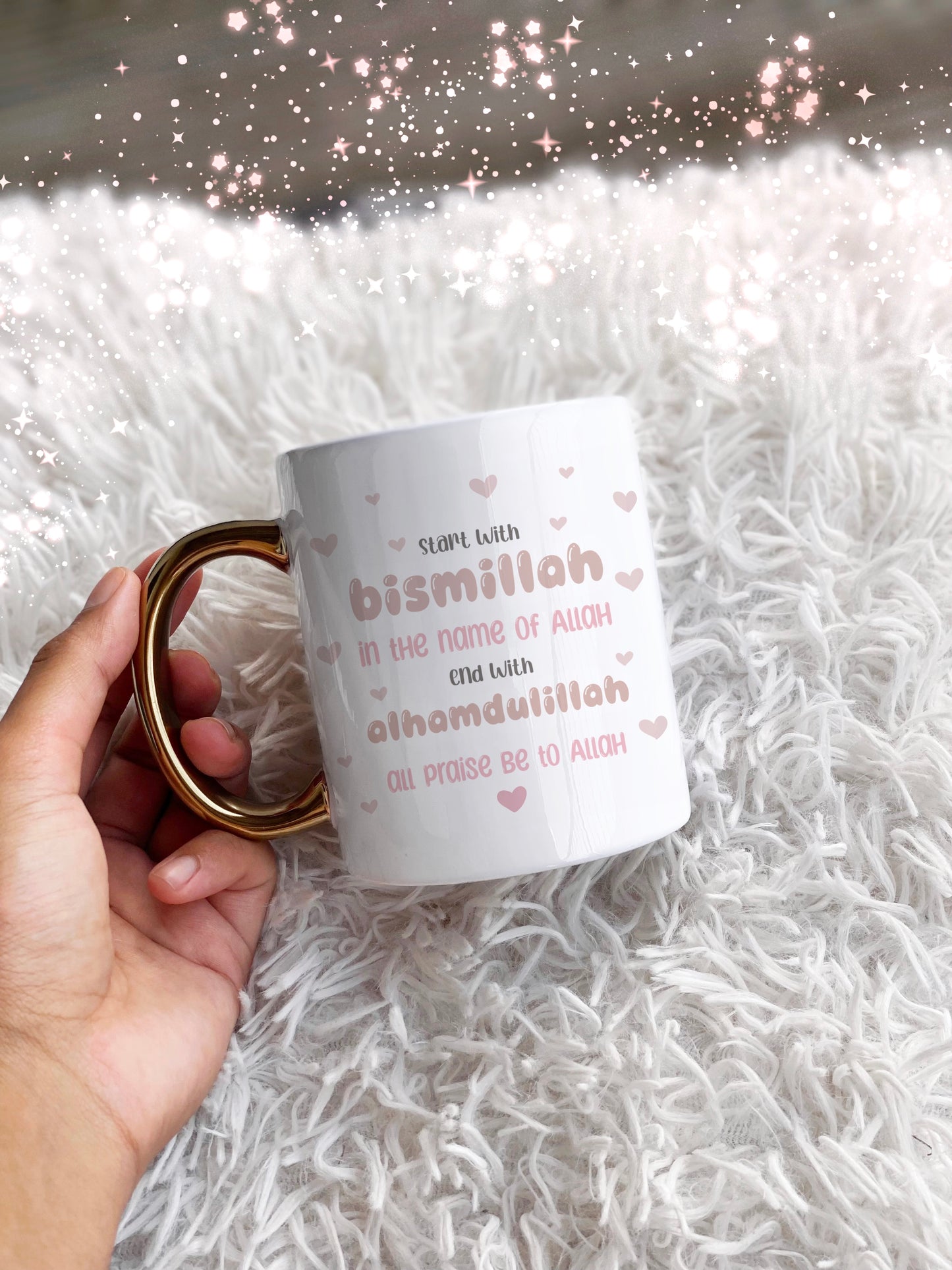Start with Bismillah Bubble Gold Handle Mug