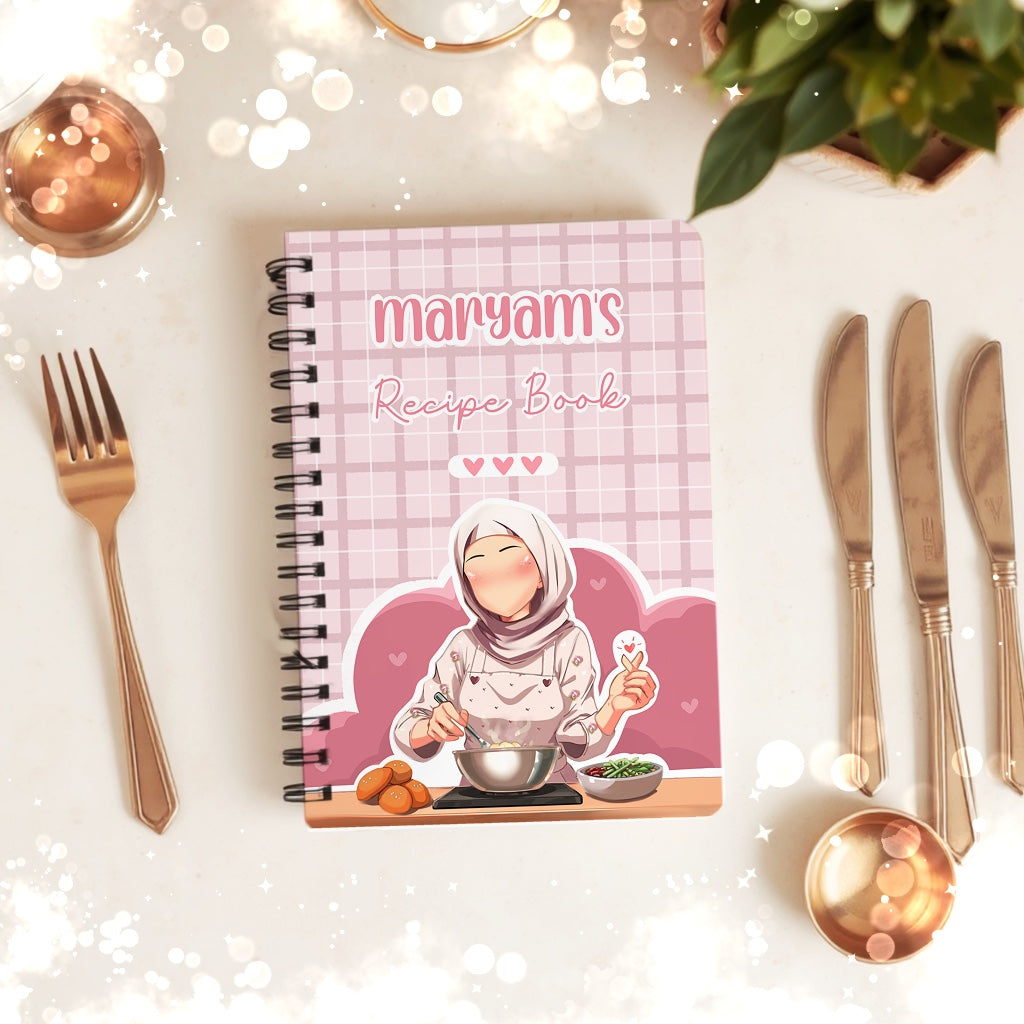 Hardback Personalised Skin Tone Hijabi Cook Book Recipe Book Journal Notebook available in multiple colours