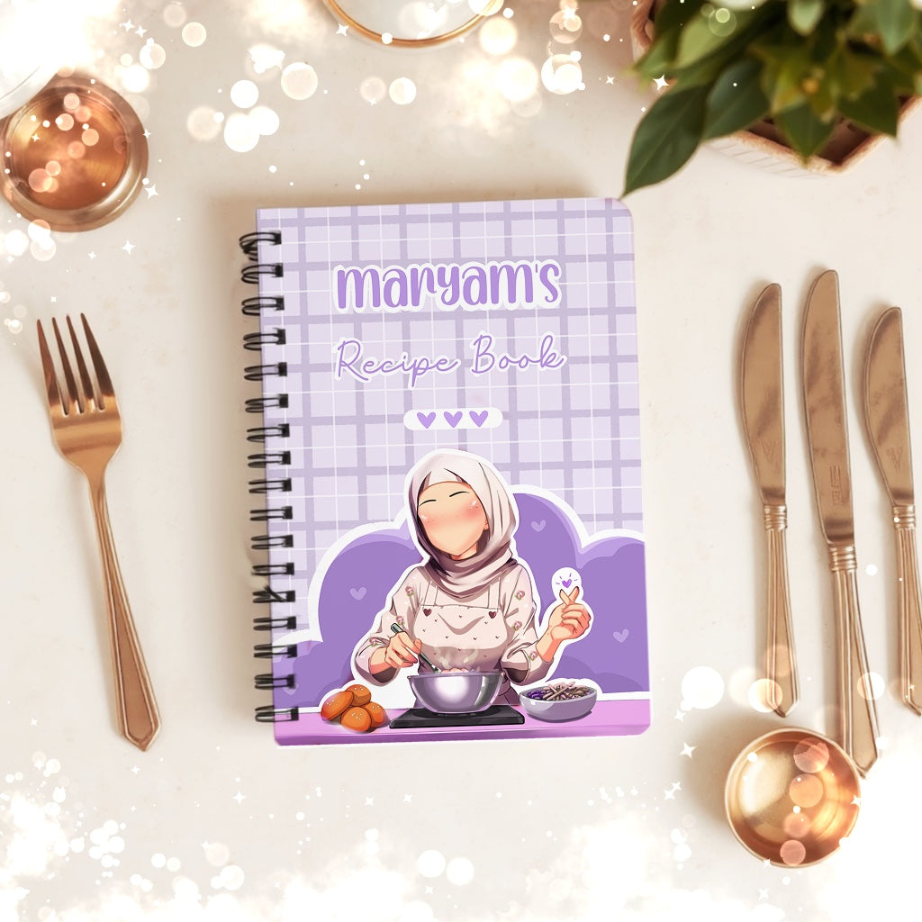 Hardback Personalised Skin Tone Hijabi Cook Book Recipe Book Journal Notebook available in multiple colours