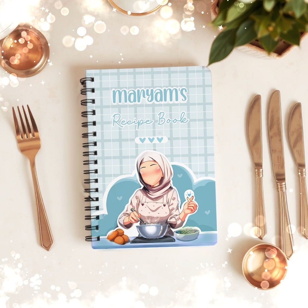 Hardback Personalised Skin Tone Hijabi Cook Book Recipe Book Journal Notebook available in multiple colours