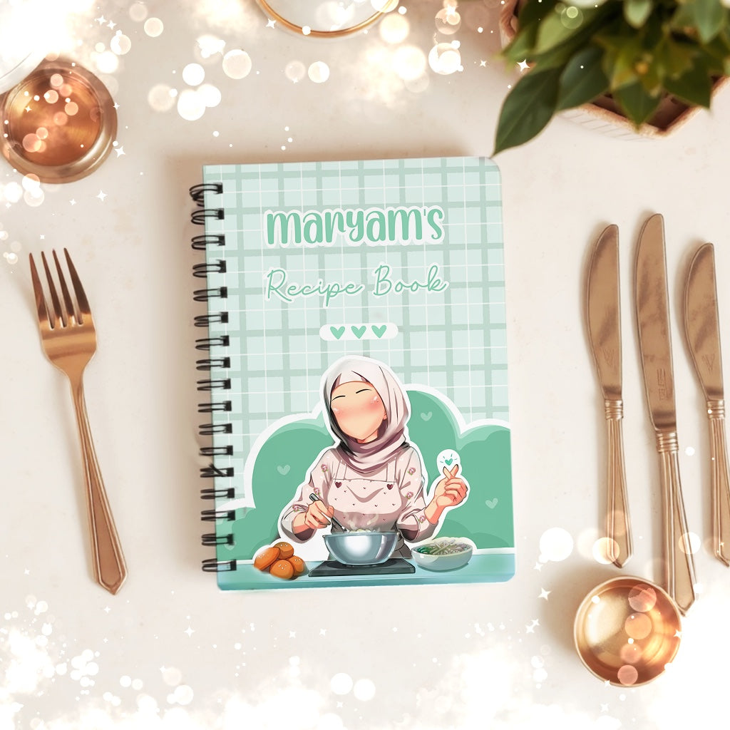 Hardback Personalised Skin Tone Hijabi Cook Book Recipe Book Journal Notebook available in multiple colours