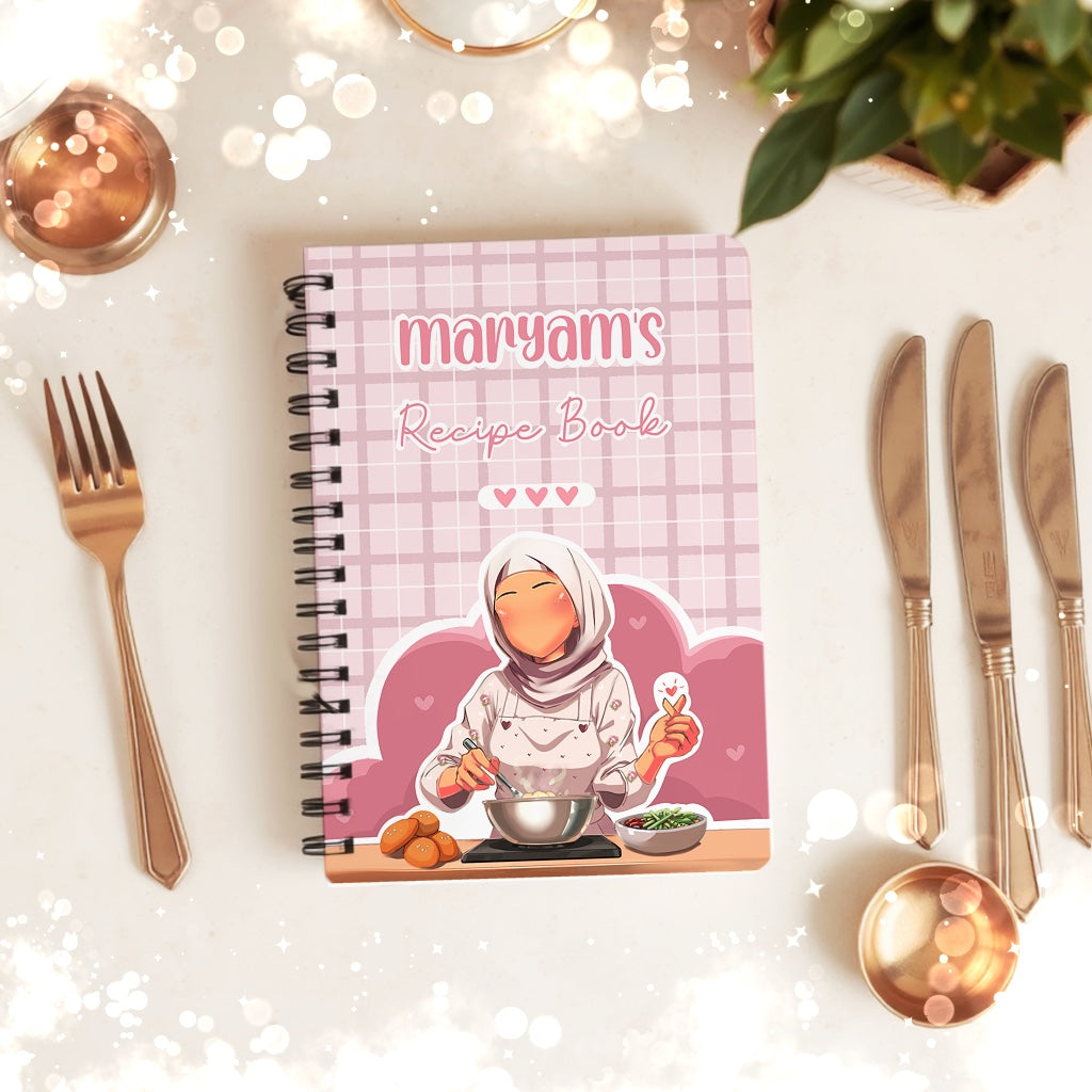 Hardback Personalised Skin Tone Hijabi Cook Book Recipe Book Journal Notebook available in multiple colours