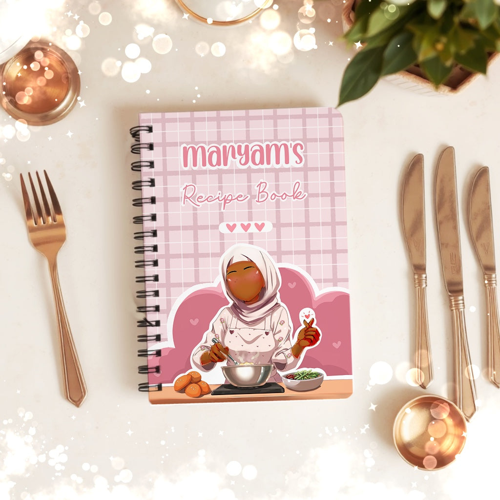 Hardback Personalised Skin Tone Hijabi Cook Book Recipe Book Journal Notebook available in multiple colours