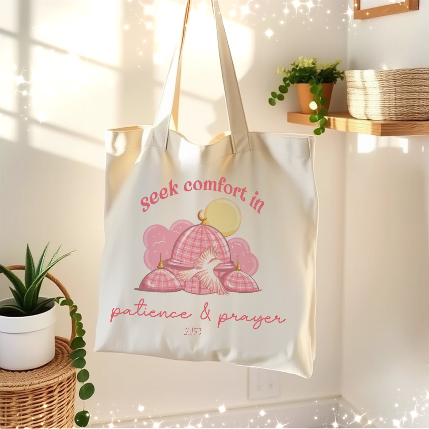Pink Masjid Islamic Cream Canvas Tote Bag
