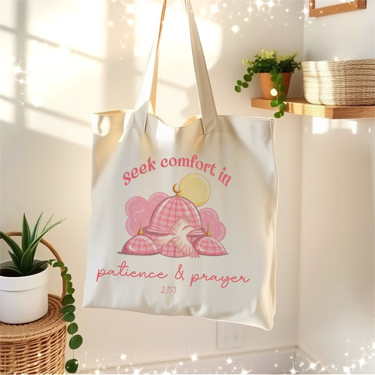 Pink Masjid Islamic Cream Canvas Tote Bag