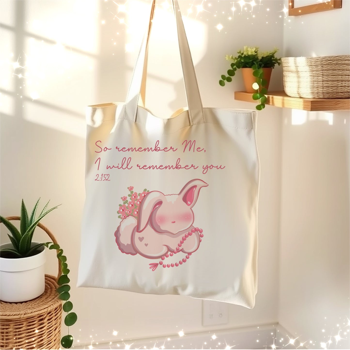 Bunny Rabbit Tasbih Islamic Cream Canvas Tote Bag