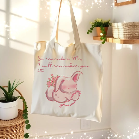 Bunny Rabbit Tasbih Islamic Cream Canvas Tote Bag