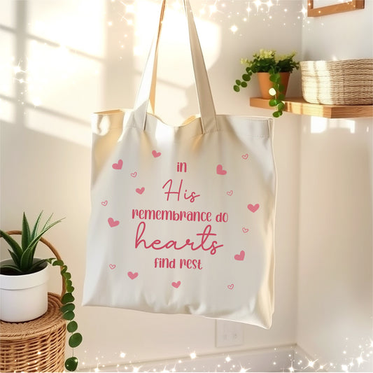 Islamic Quote Hearts Cream Canvas Tote Bag