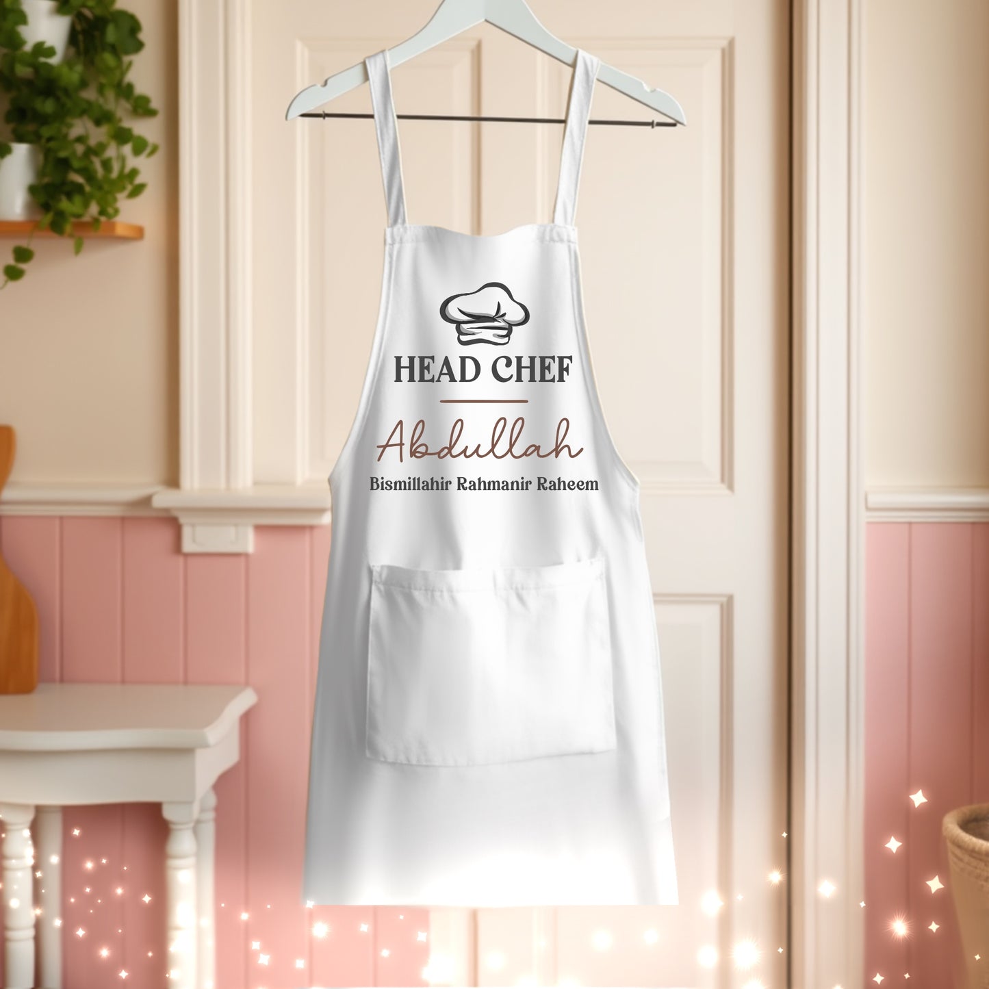 Personalised Islamic Mens White Head Chef Cooking Apron
