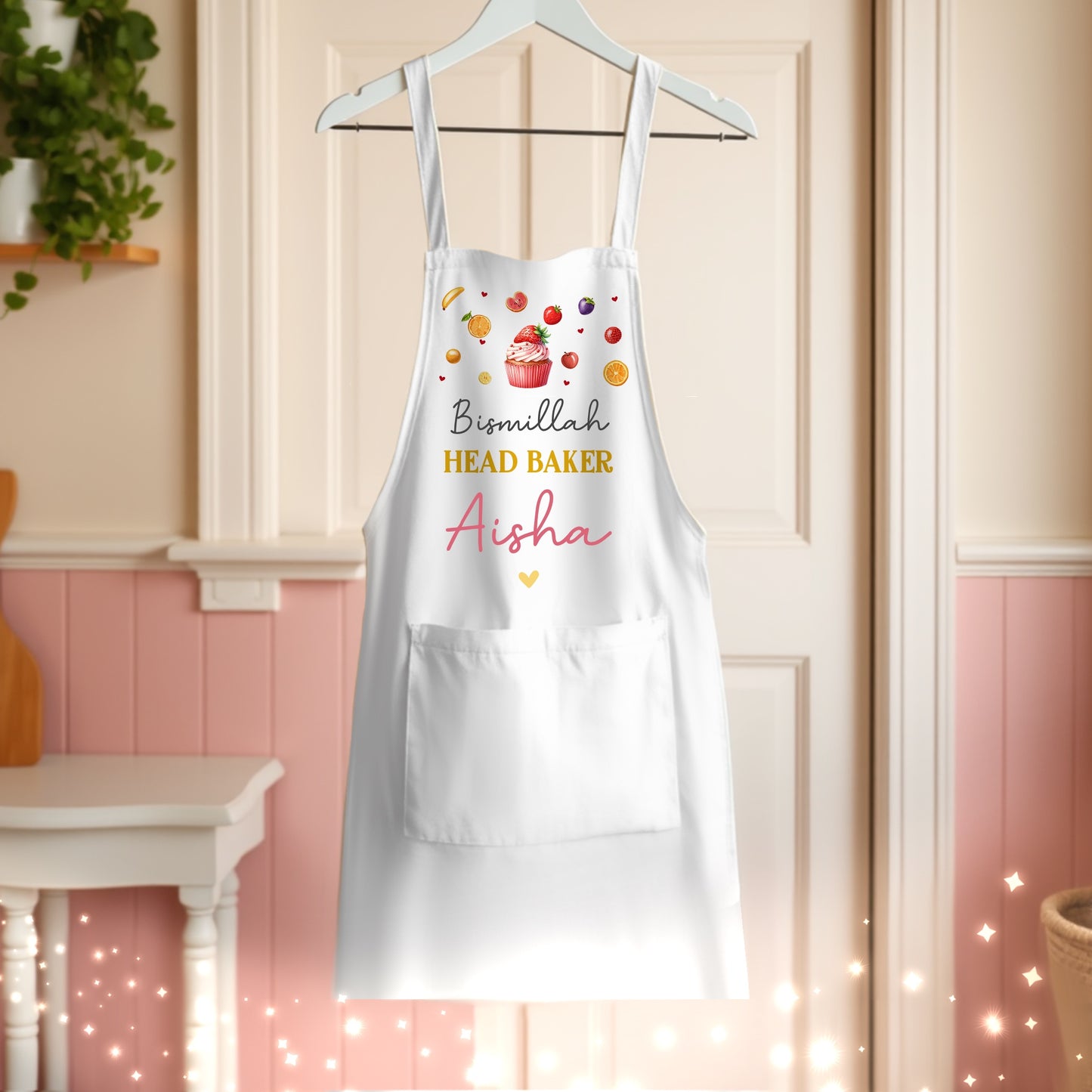 Personalised Islamic Women’s White Head Baker Baking Apron