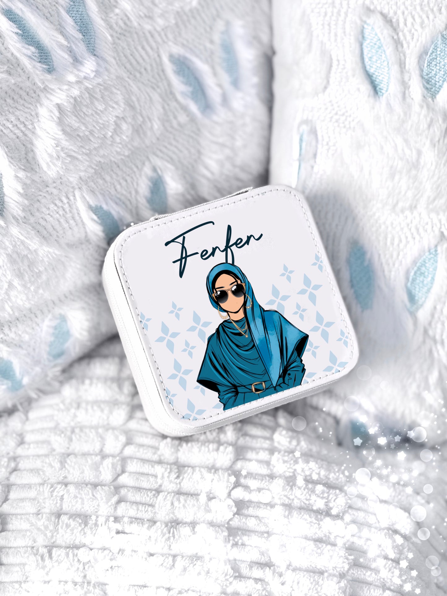 Personalised Hijabi Illustration Travel Jewellery Box (10x10cm)