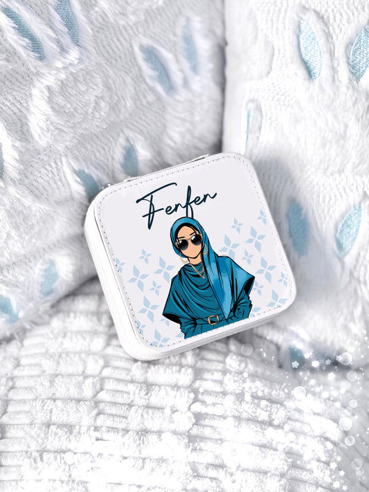 Personalised Hijabi Illustration Travel Jewellery Box (10x10cm)