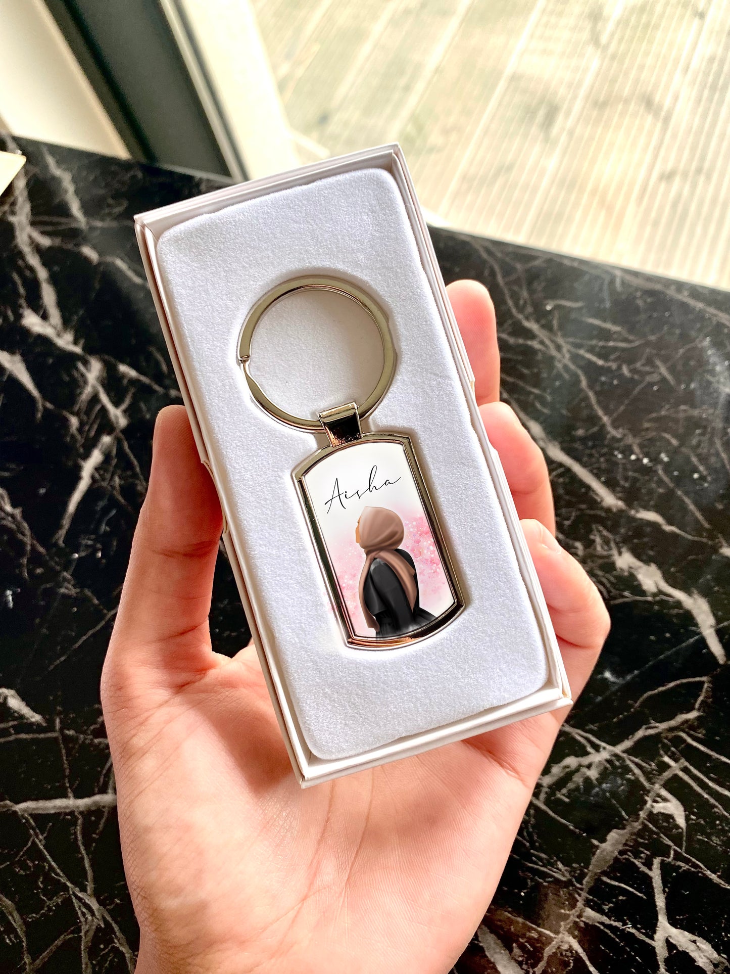 Personalised Name Pink Hijabi Metal Keychain with Gift Box
