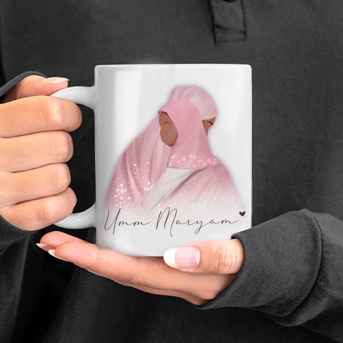 Mother and Daughter Jilbab Hijabi Mum Personalised Name Mug Personalised Skin Tone Islamic Gift