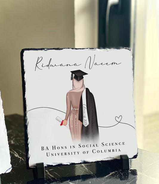 Hijabi Graduation Slate with Personalised Text and Stand (20x20cm)