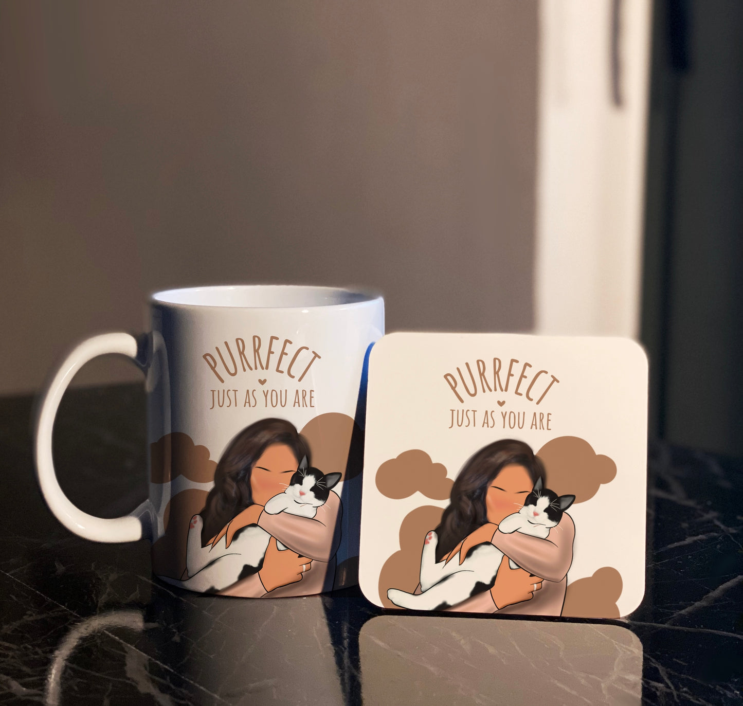 Cat & Girl Quote Mug & Coaster