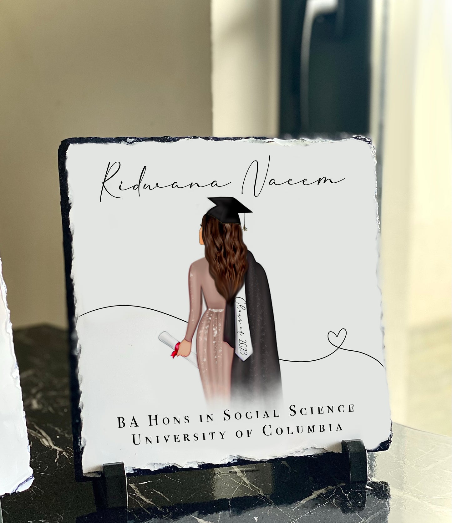 Ladies Graduation Slate with Personalised Text and Stand (20x20cm)