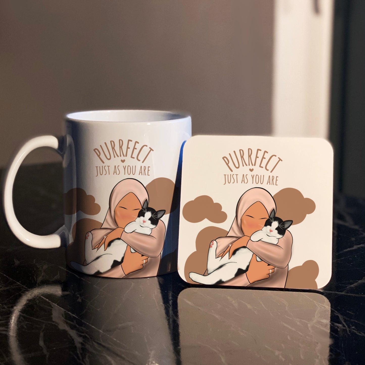 Cat Hijabi Quote Islamic Mug & Coaster