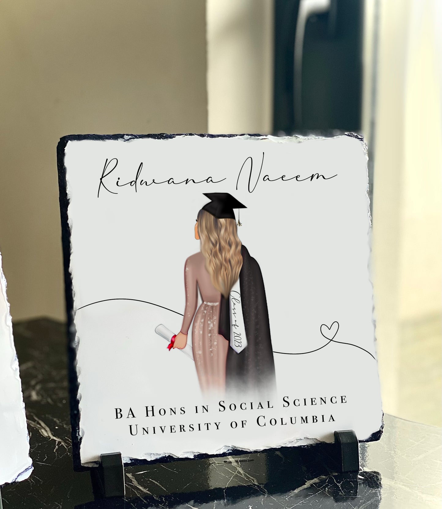 Ladies Graduation Slate with Personalised Text and Stand (20x20cm)