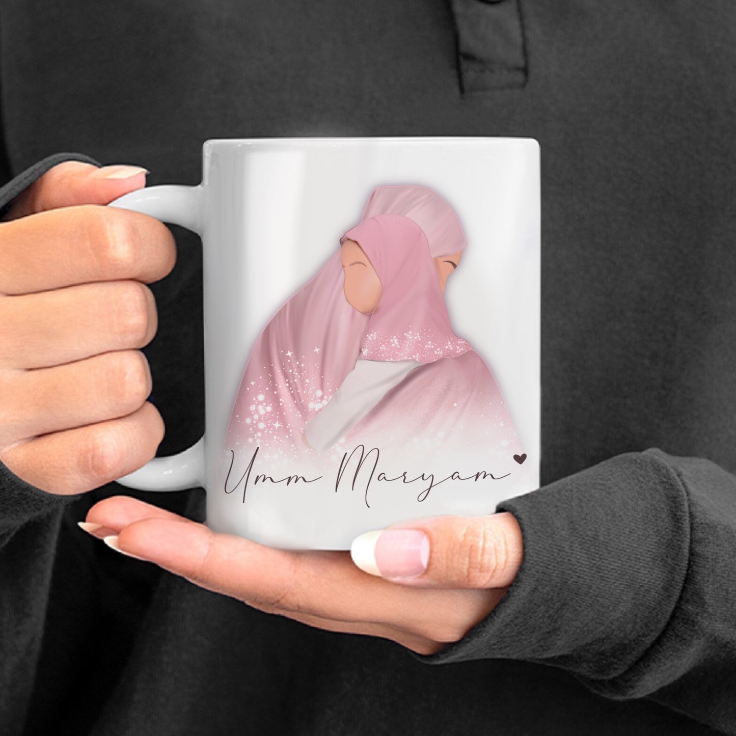 Mother and Daughter Jilbab Hijabi Mum Personalised Name Mug Personalised Skin Tone Islamic Gift