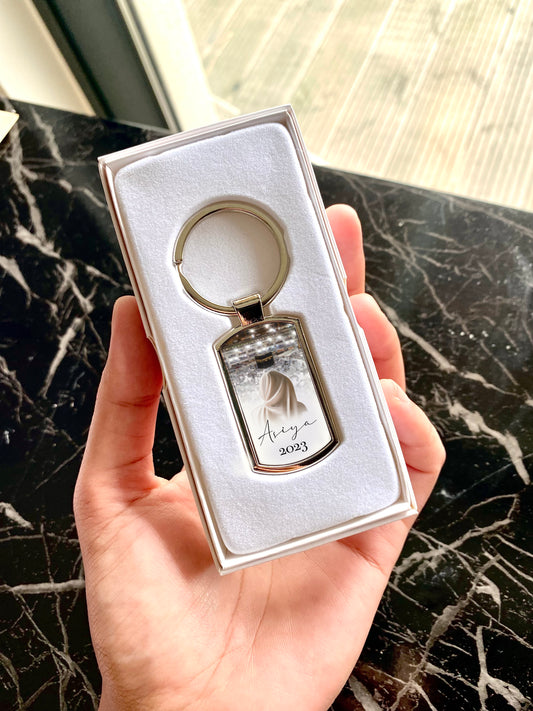 Umrah Gift Personalised Name Hajj Umrah Hijabi Metal Keychain with Gift Box