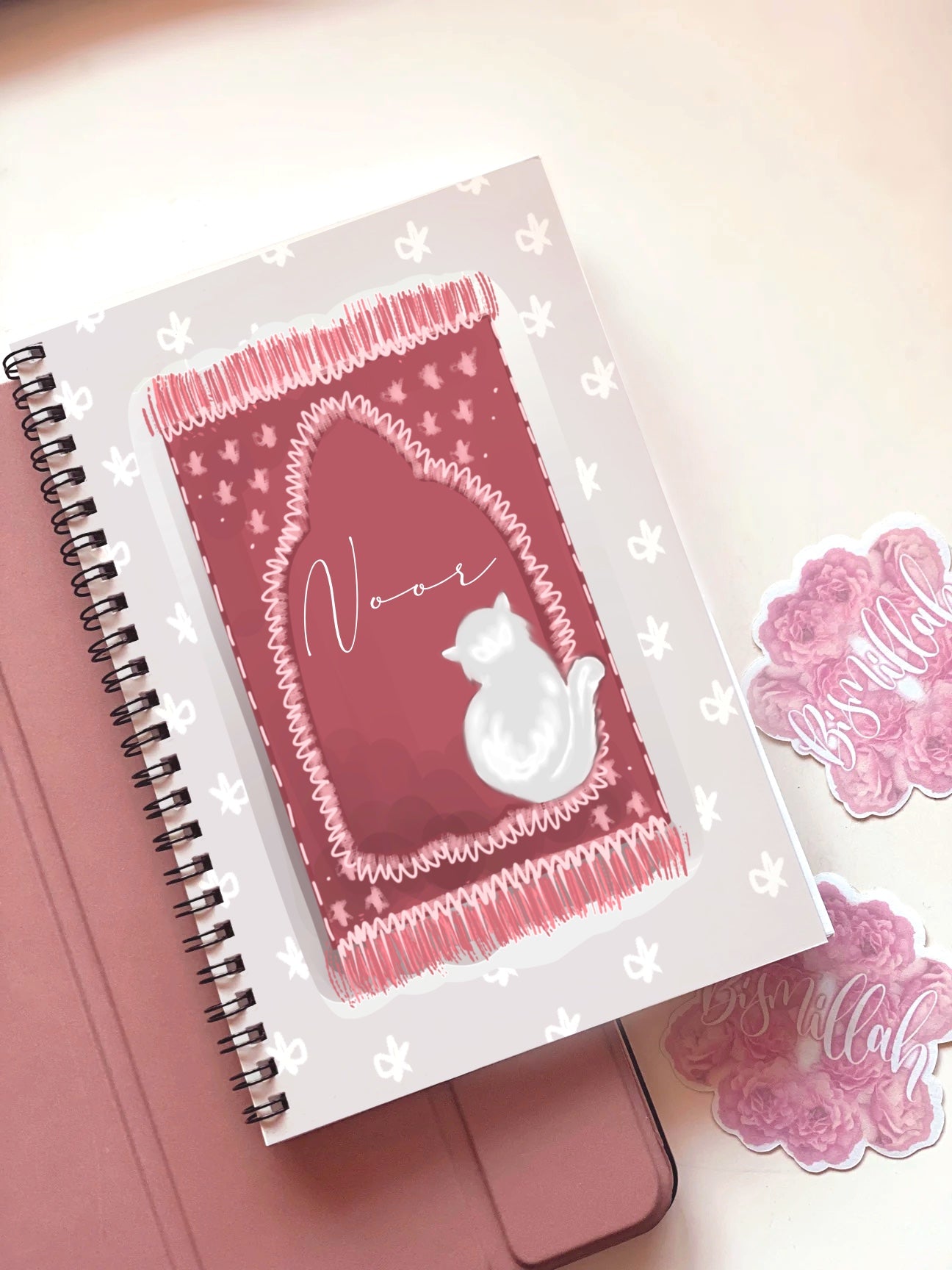Islamic Personalised Cat Prayer Mat Journal A5 Spiral Bound Notebook