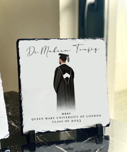 Male Graduation Slate with Personalised Text and Stand (20x20cm)