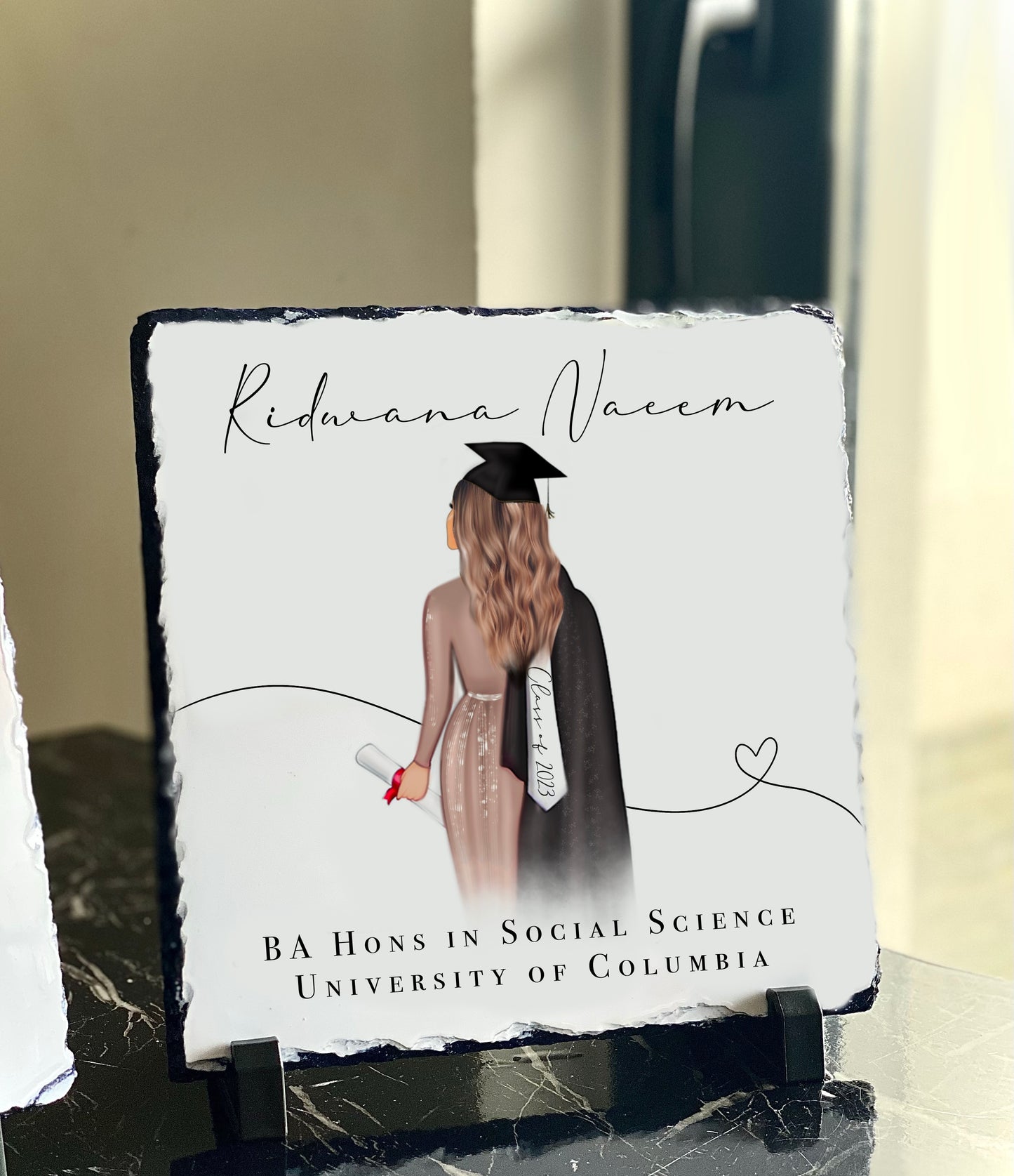 Ladies Graduation Slate with Personalised Text and Stand (20x20cm)