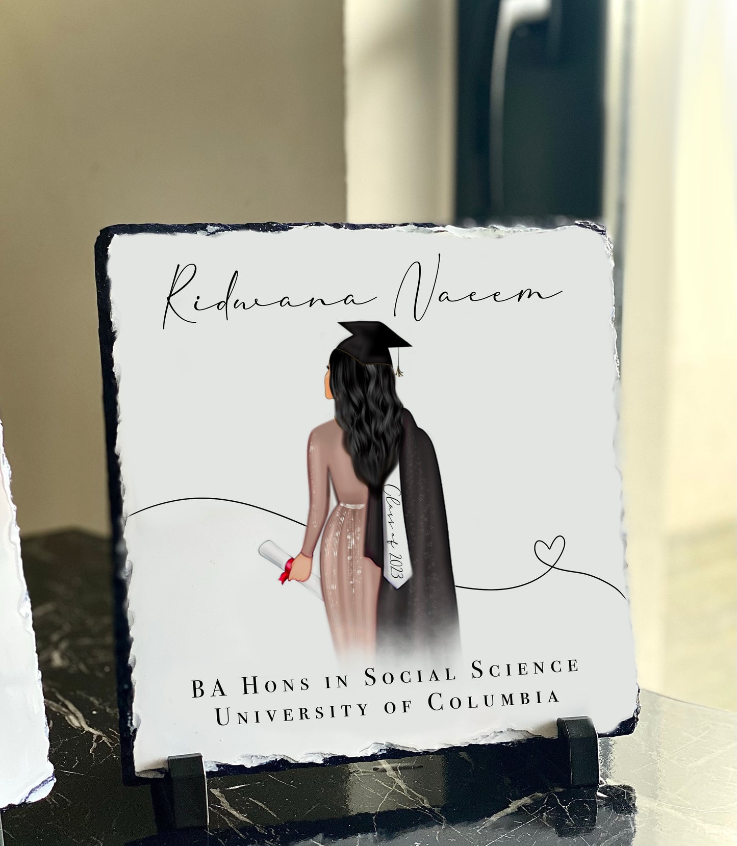 Ladies Graduation Slate with Personalised Text and Stand (20x20cm)