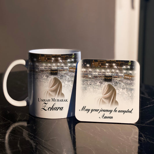 Personalized Hijabi Umrah Mubarak Mug & Coaster