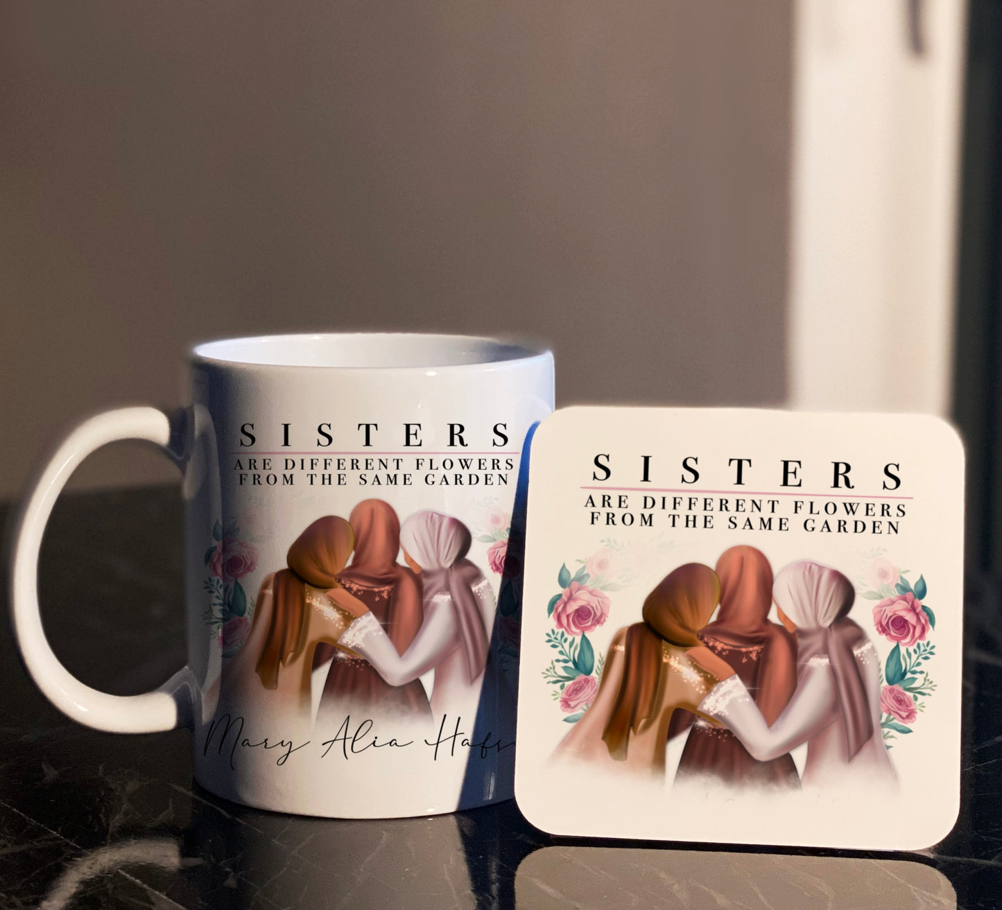 Personalized Hijabi Sisters Quote Mug & Coaster
