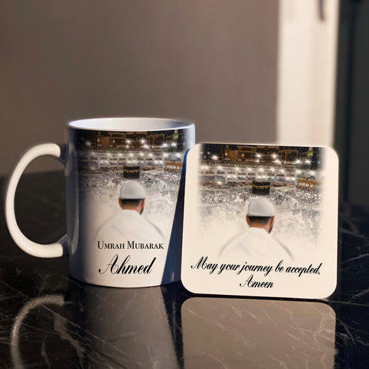 Personalised Umrah Mubarak Male Mug & Coaster