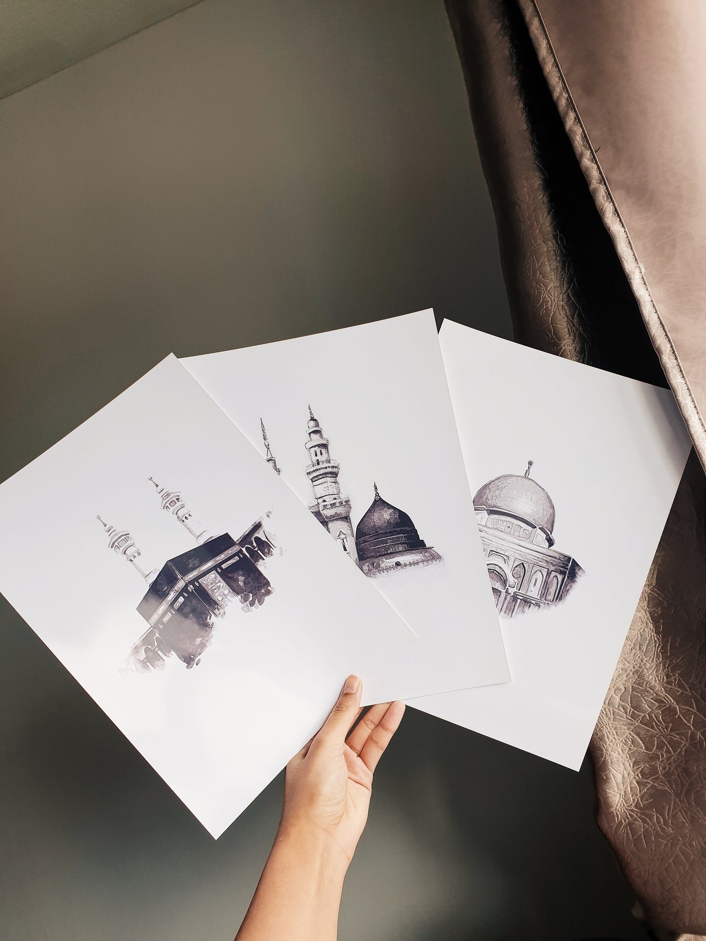 Set of 3 Islamic Landmark Prints in Greyscale