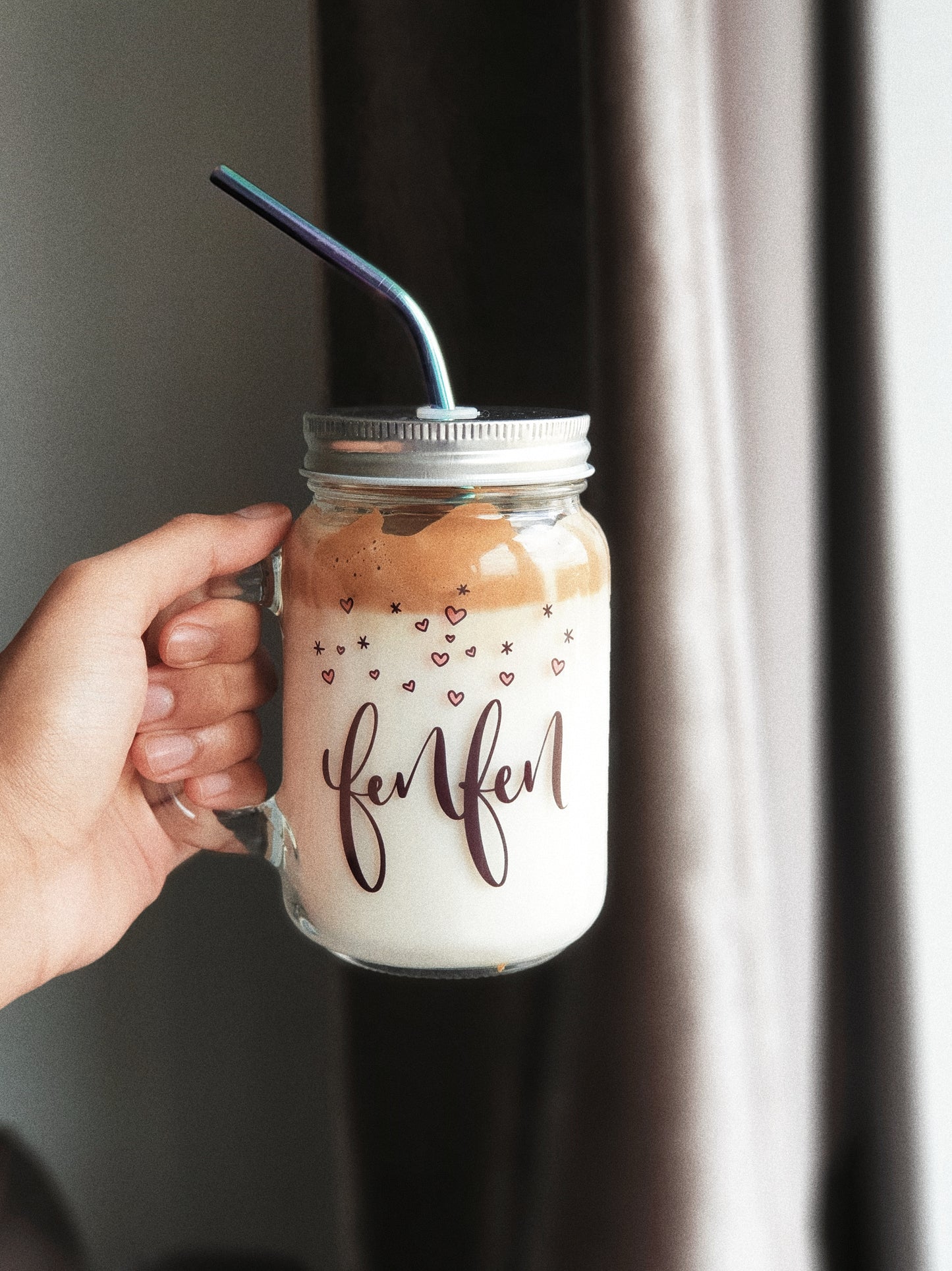 Personalised Mason Jar Mug with Straw-Hole Lid