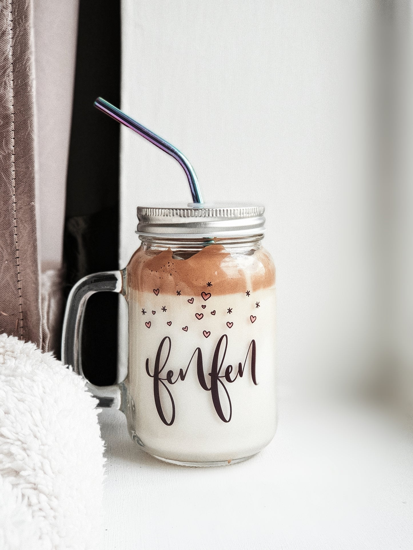 Personalised Mason Jar Mug with Straw-Hole Lid
