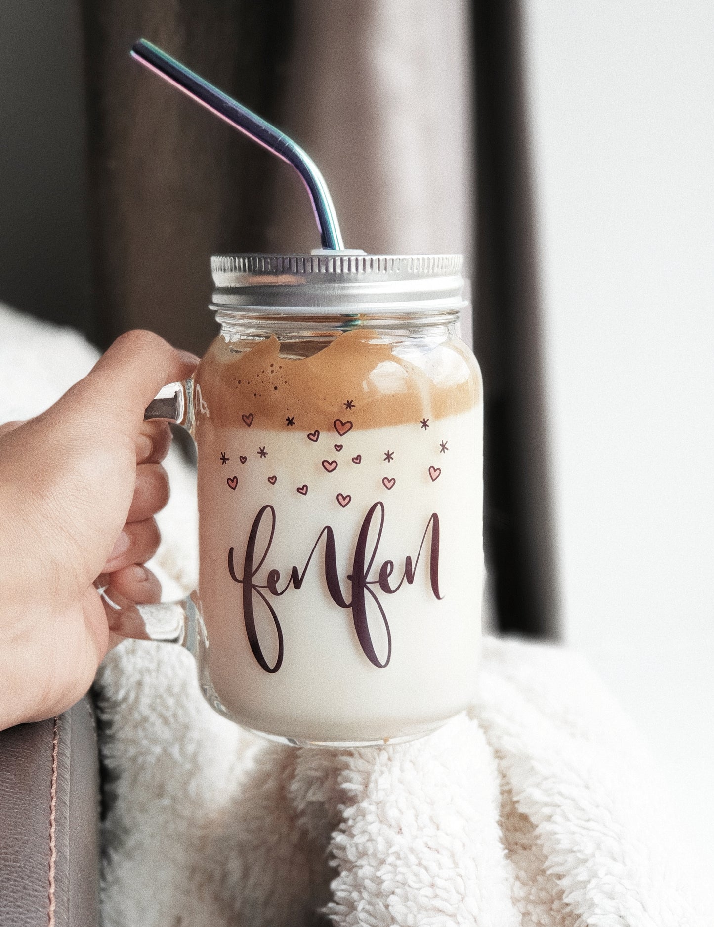 Personalised Mason Jar Mug with Straw-Hole Lid