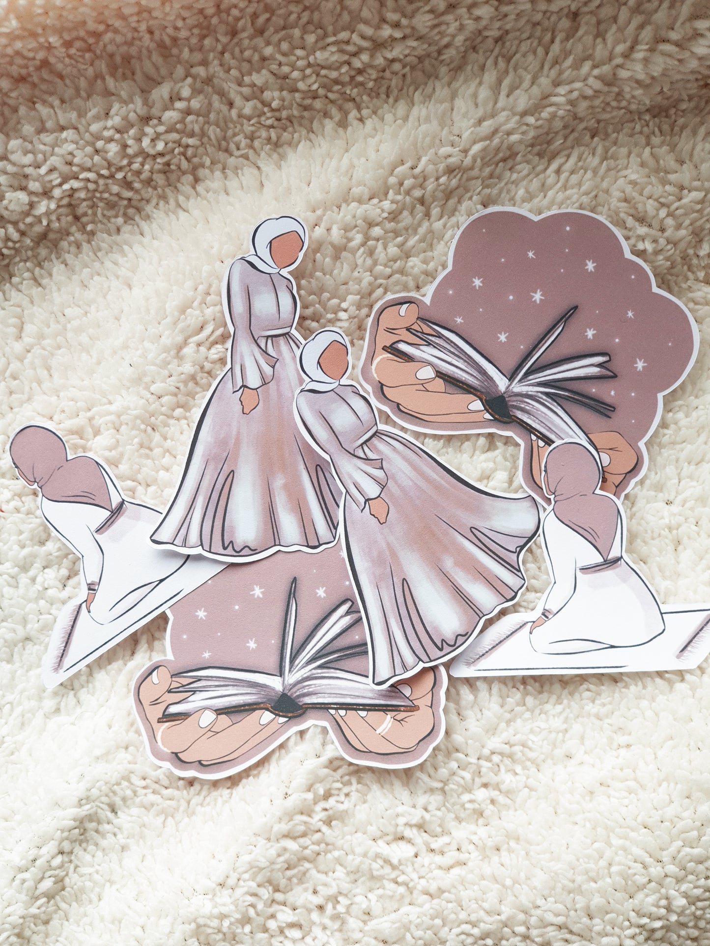 Pack of 6 Mauve Muslimah Stickers (Optional Skin Tone)
